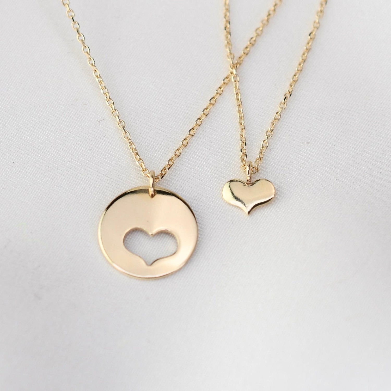 14K gold mother daughter heart necklace set - Sash Jewelry