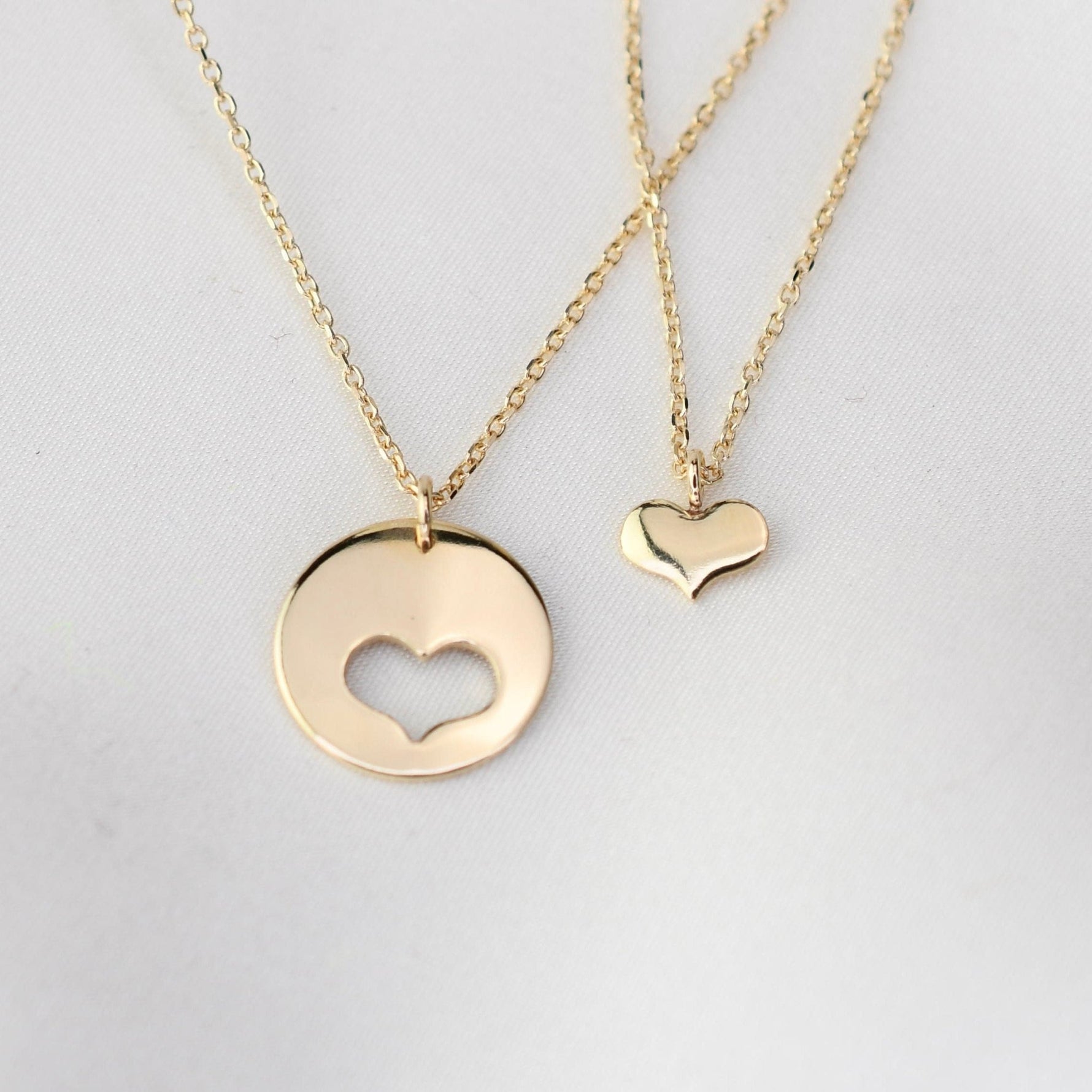 14K gold mother daughter heart necklace set - Sash Jewelry