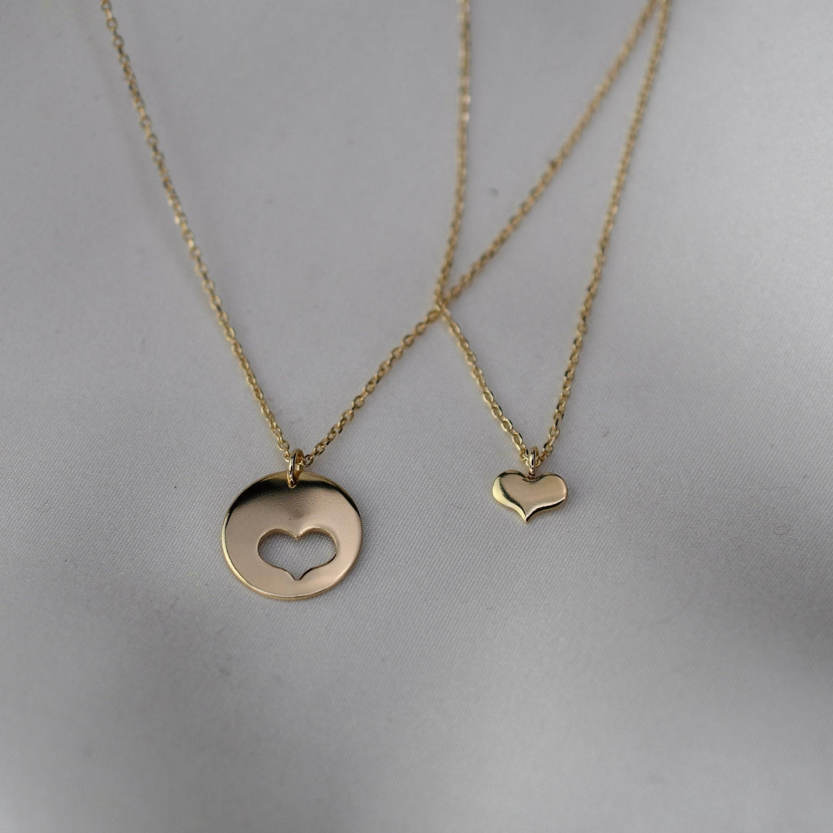 14K gold mother daughter heart necklace set - Sash Jewelry