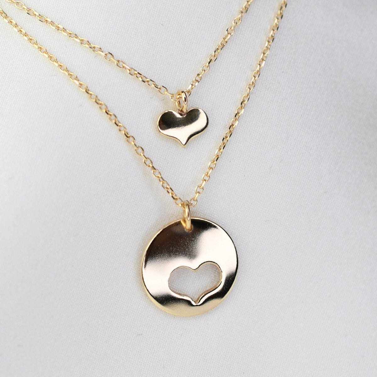 14K gold mother daughter heart necklace set - Sash Jewelry