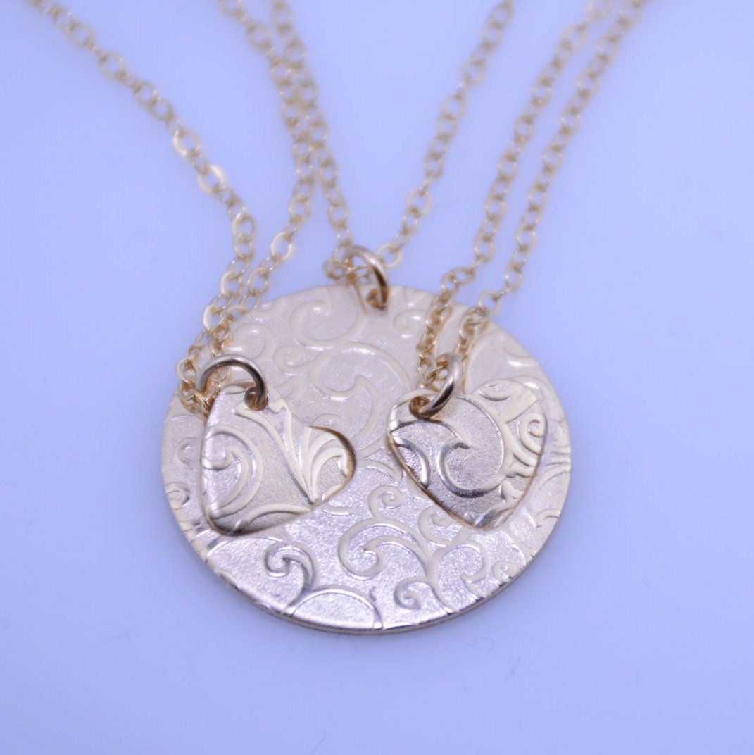 14K Gold Mother & Two Daughters Necklace Set - Sash Jewelry