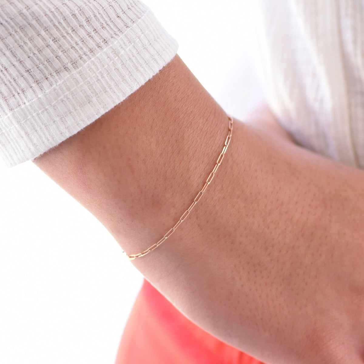 14K Gold Paper Clip Chain Bracelet - 1.5mm Solid Gold - Sash Jewelry