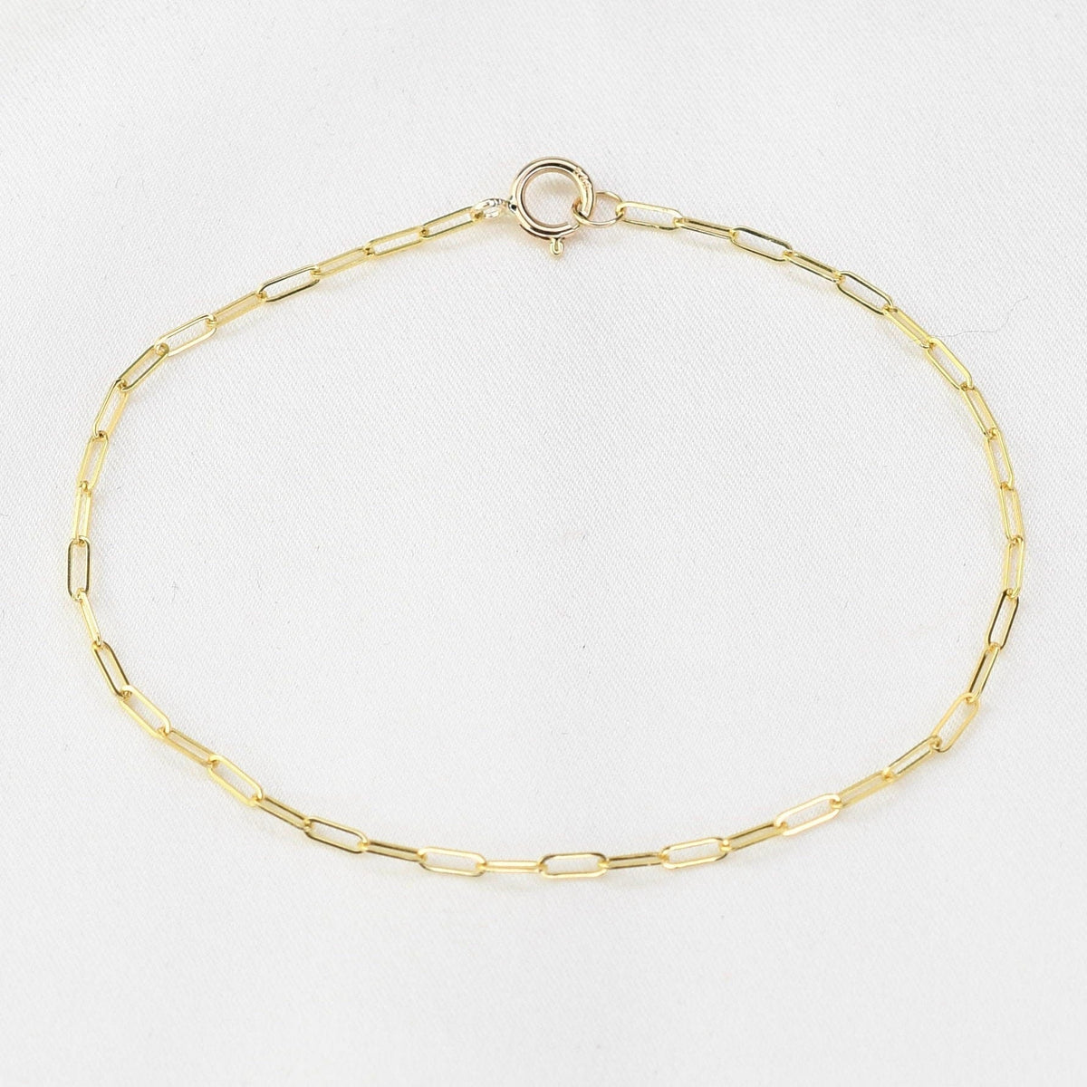 14K Gold Paper Clip Chain Bracelet - 1.5mm Solid Gold - Sash Jewelry