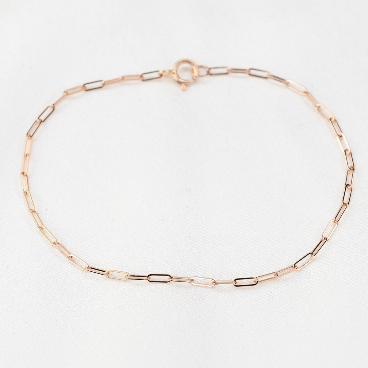 14K Gold Paper Clip Chain Bracelet - 1.5mm Solid Gold - Sash Jewelry