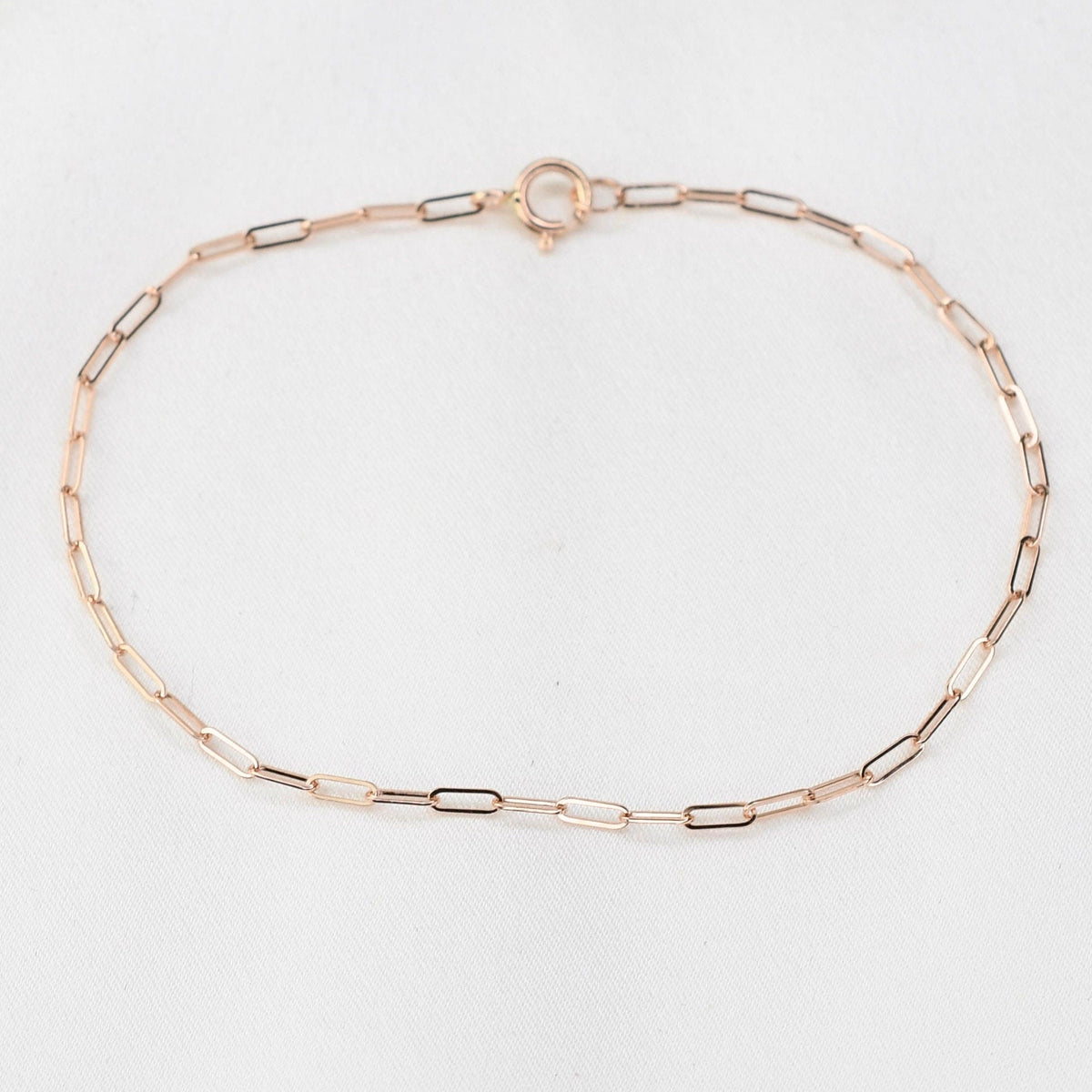 14K Gold Paper Clip Chain Bracelet - 1.5mm Solid Gold - Sash Jewelry