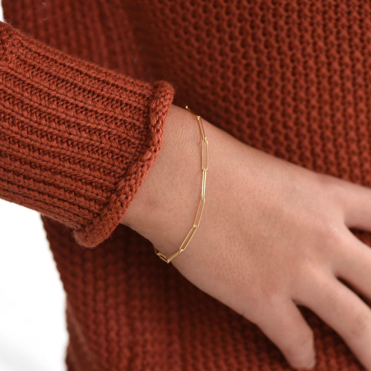 14K Gold Paper Clip Chain Bracelet - Sash Jewelry