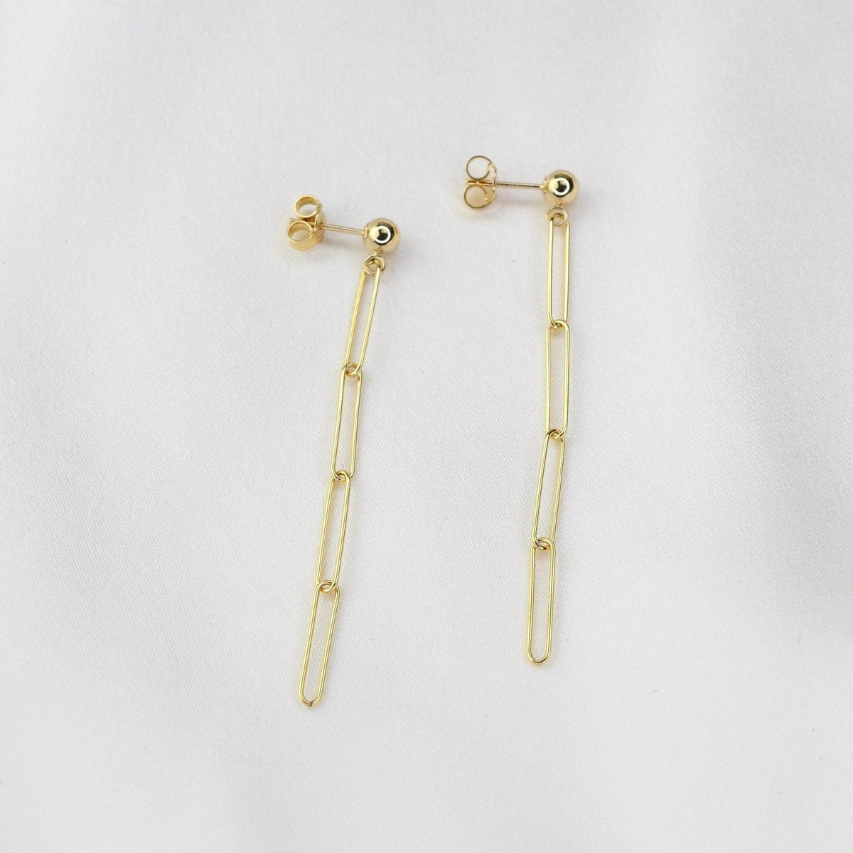14K Gold Paper Clip Chain Earrings - Sash Jewelry