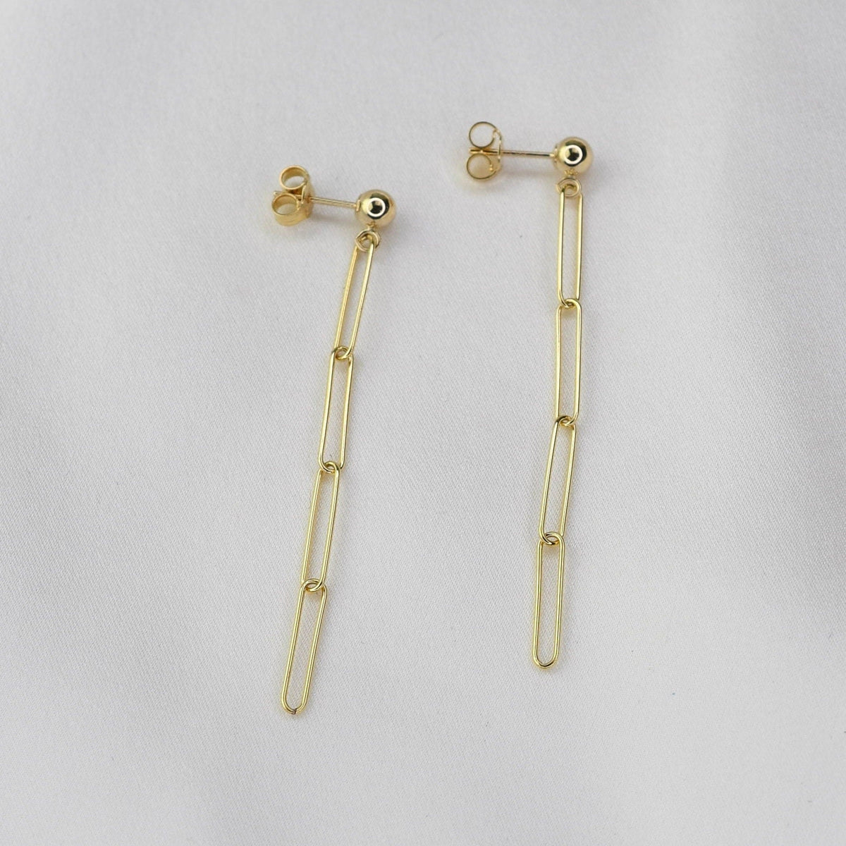 14K Gold Paper Clip Chain Earrings - Sash Jewelry