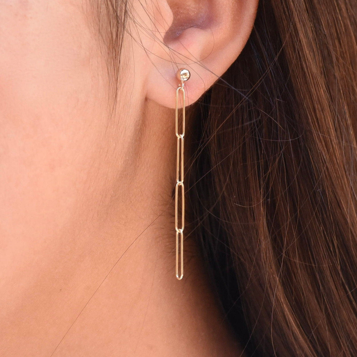 14K Gold Paper Clip Chain Earrings - Sash Jewelry