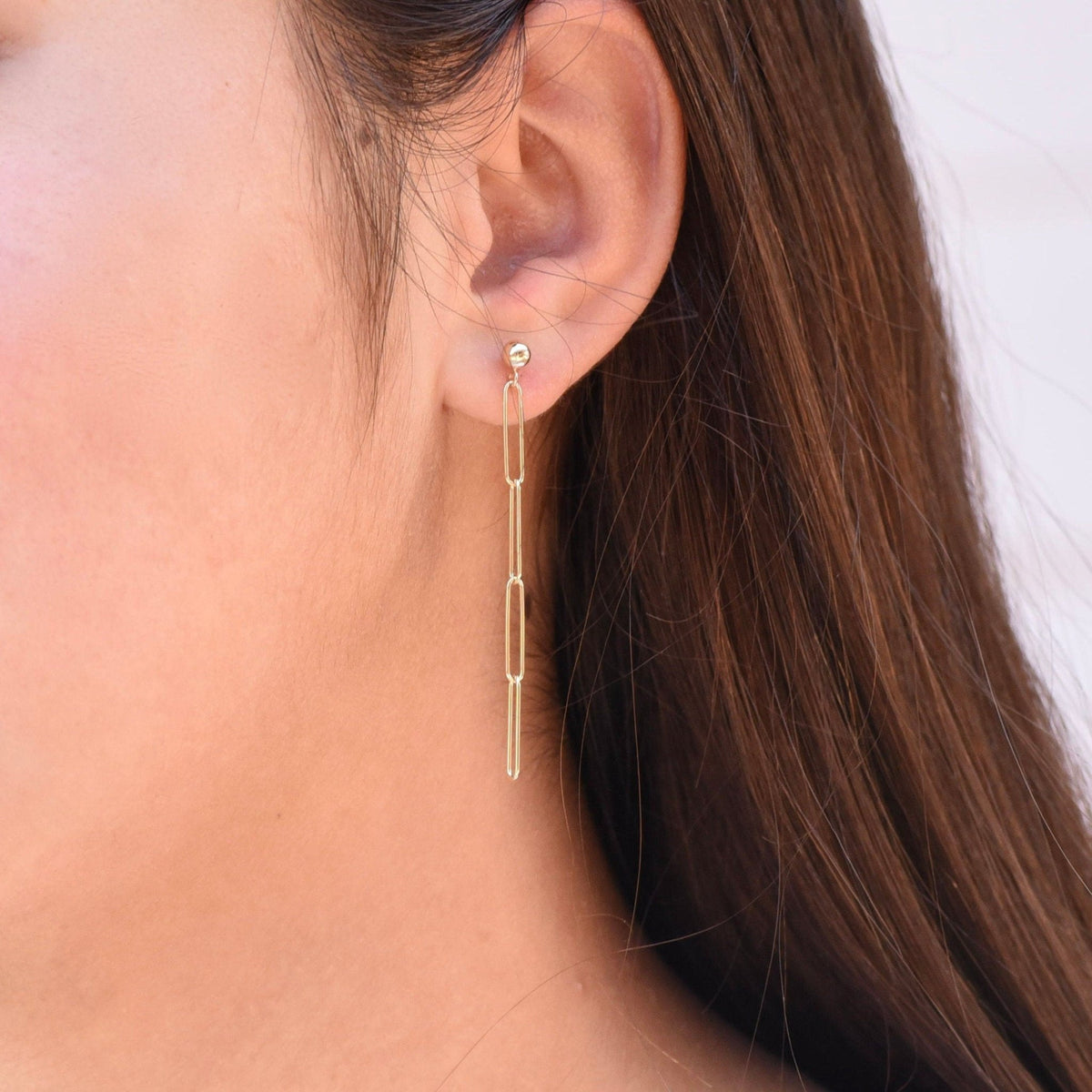 14K Gold Paper Clip Chain Earrings - Sash Jewelry