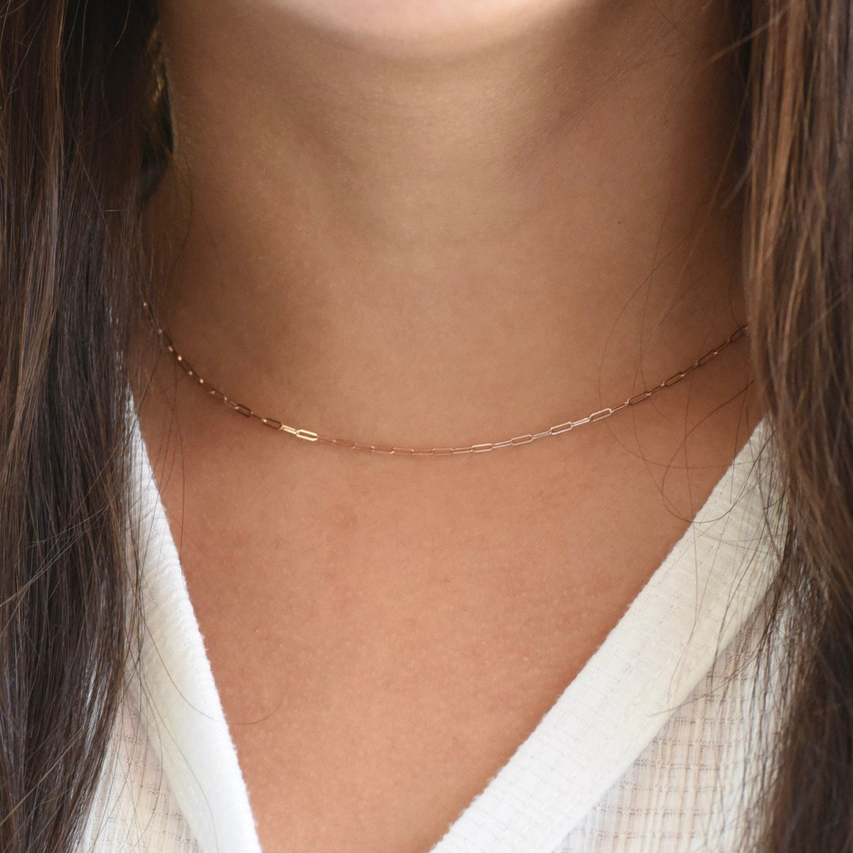 14K Gold Paper Clip Chain Necklace: Adjustable Delicate Style - Sash Jewelry