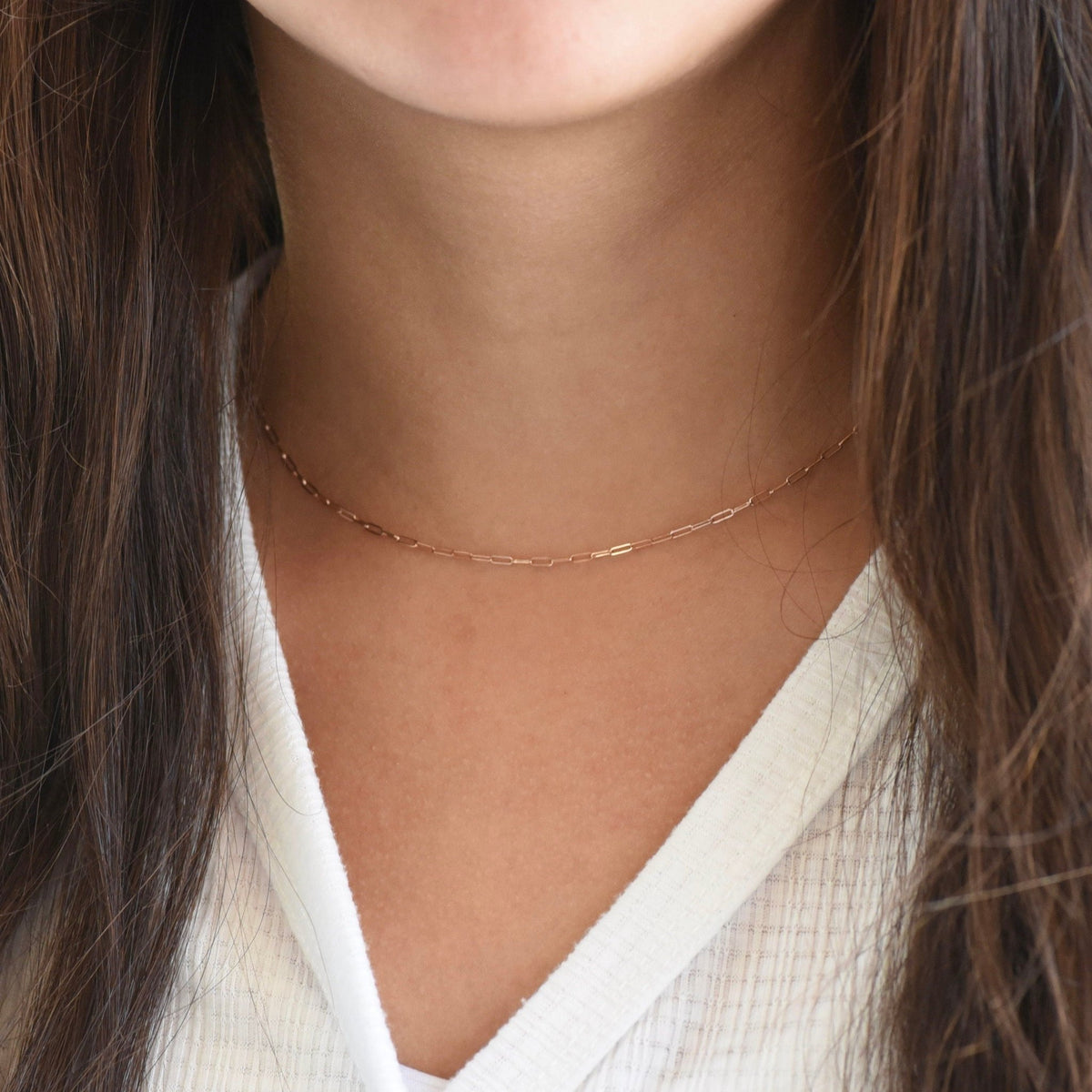 14K Gold Paper Clip Chain Necklace: Adjustable Delicate Style - Sash Jewelry