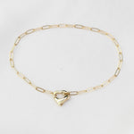 14K Gold Paperclip Bracelet with Heart Clasp - Sash Jewelry