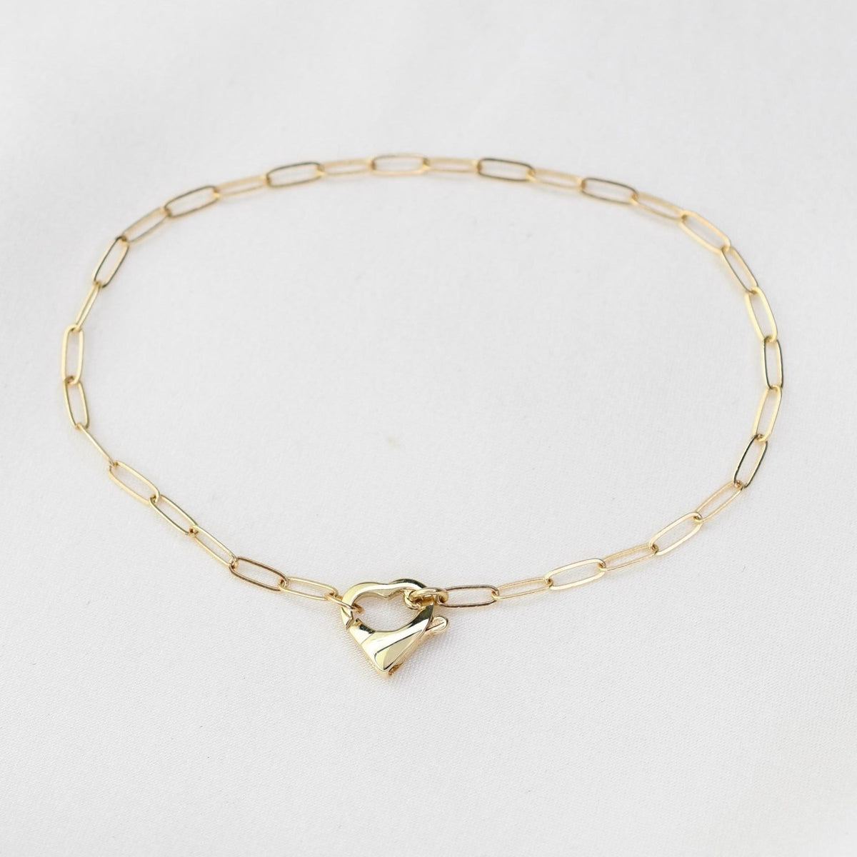 14K Gold Paperclip Bracelet with Heart Clasp - Sash Jewelry