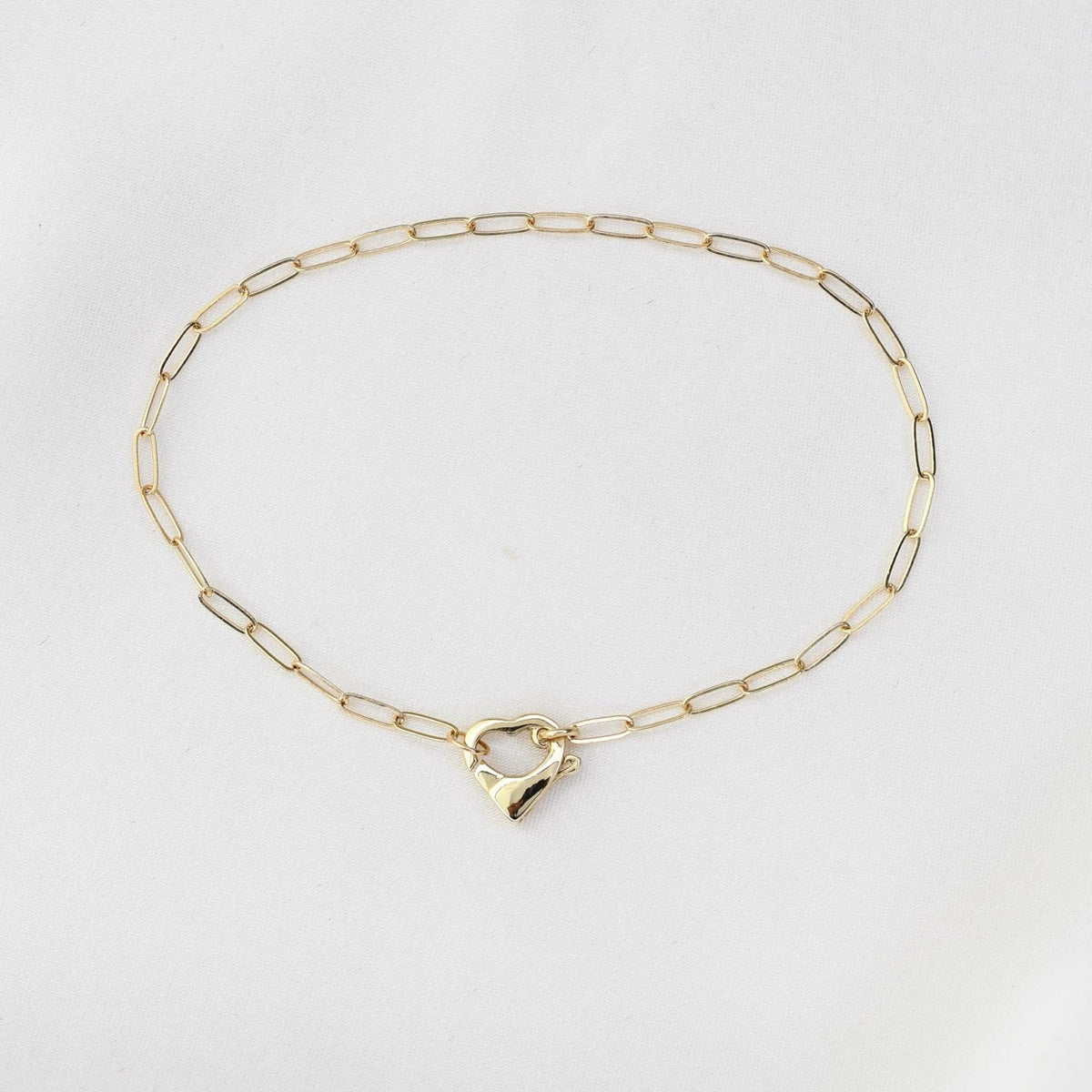 14K Gold Paperclip Bracelet with Heart Clasp - Sash Jewelry