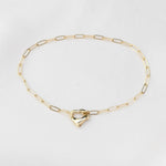 14K Gold Paperclip Bracelet with Heart Clasp - Sash Jewelry