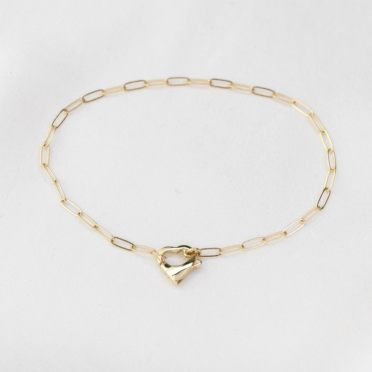 14K Gold Paperclip Bracelet with Heart Clasp - Sash Jewelry