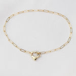 14K Gold Paperclip Bracelet with Heart Clasp - Sash Jewelry