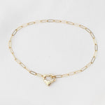 14K Gold Paperclip Bracelet with Heart Clasp - Sash Jewelry