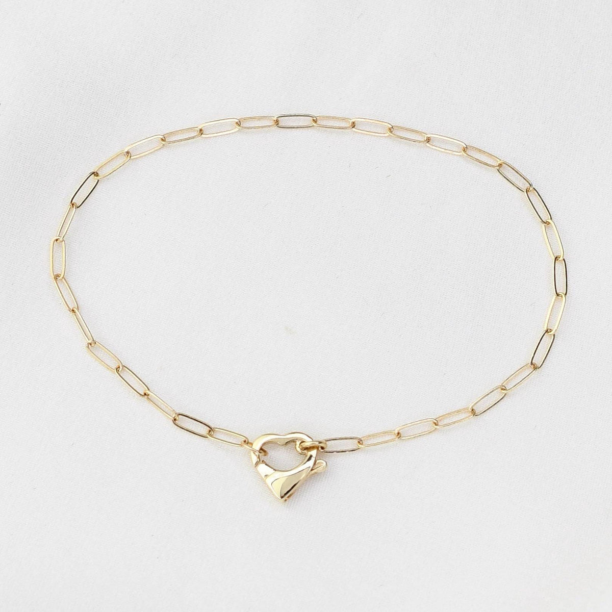 14K Gold Paperclip Bracelet with Heart Clasp - Sash Jewelry