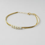 14K Gold Pearl Bar Bracelet – Dainty Adjustable Solid Gold Bracelet - Sash Jewelry
