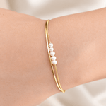 14K Gold Pearl Bar Bracelet – Dainty Adjustable Solid Gold Bracelet - Sash Jewelry