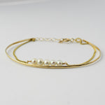 14K Gold Pearl Bar Bracelet – Dainty Adjustable Solid Gold Bracelet - Sash Jewelry