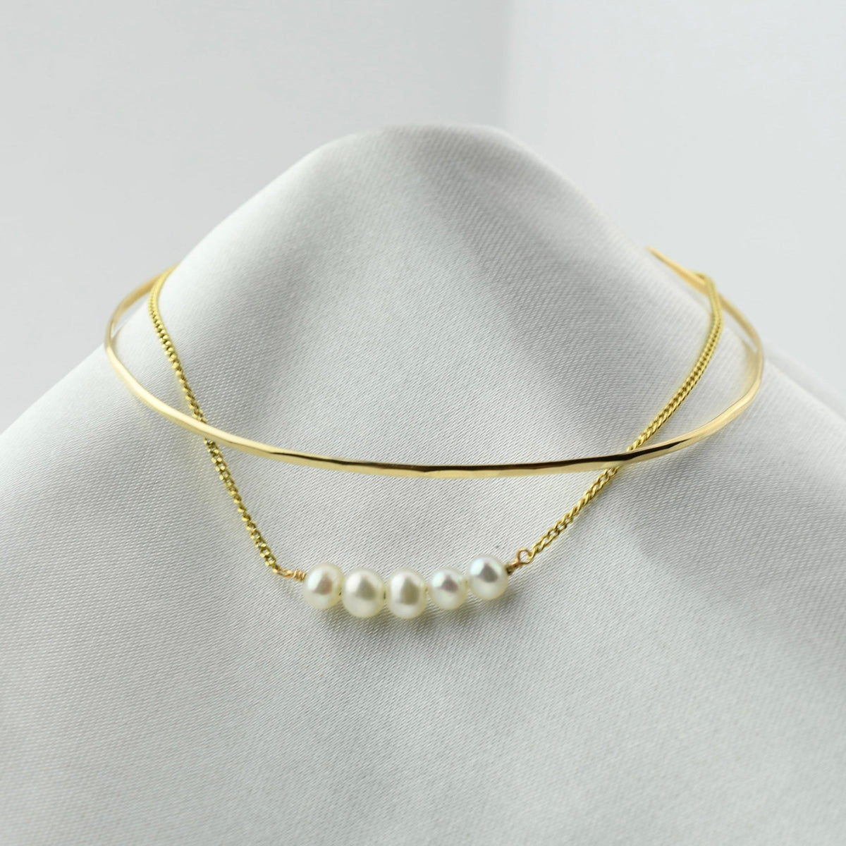 14K Gold Pearl Bar Bracelet – Dainty Adjustable Solid Gold Bracelet - Sash Jewelry