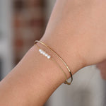 14K Gold Pearl Bar Bracelet – Dainty Adjustable Solid Gold Bracelet - Sash Jewelry