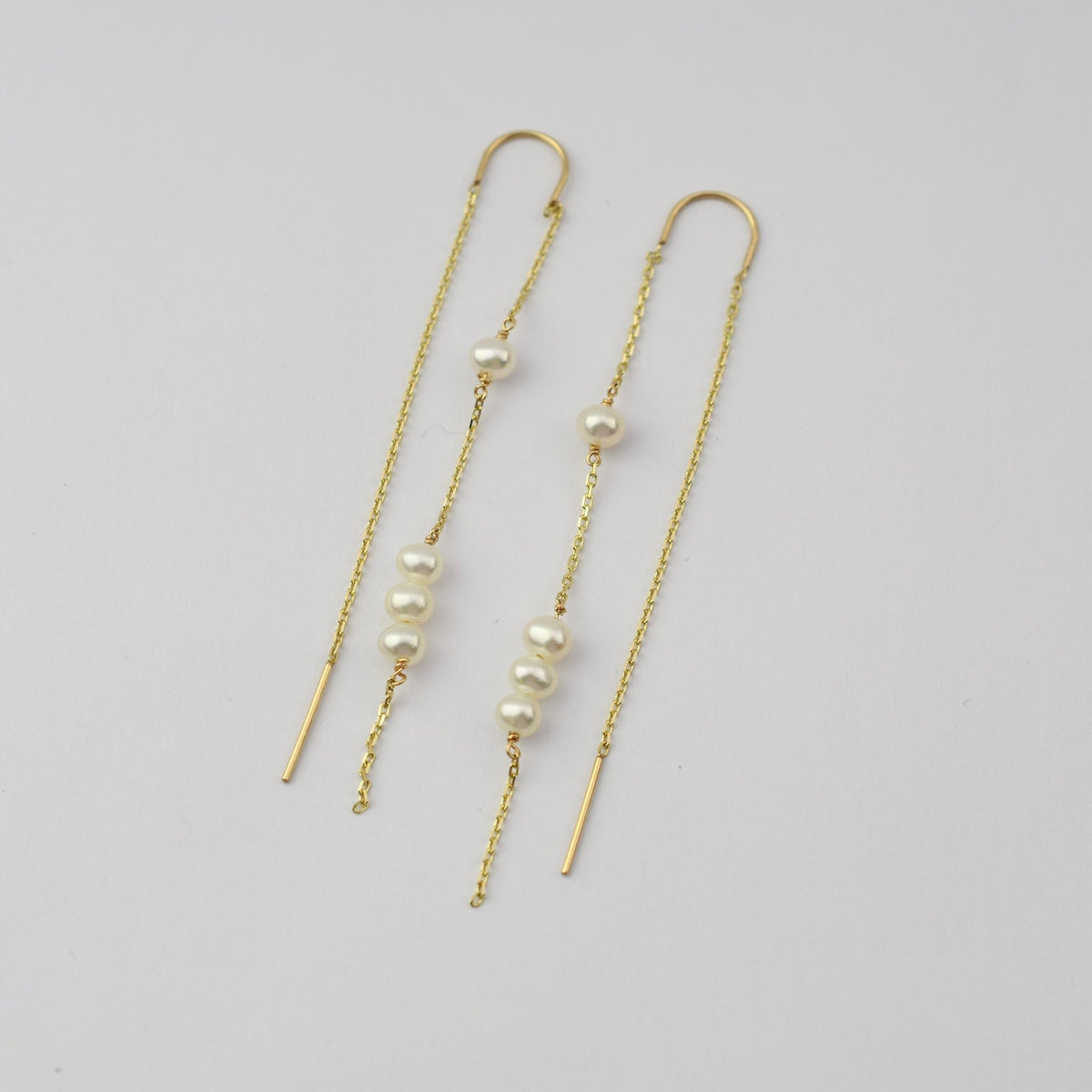 14K Gold Pearl Threader Earrings - Sash Jewelry