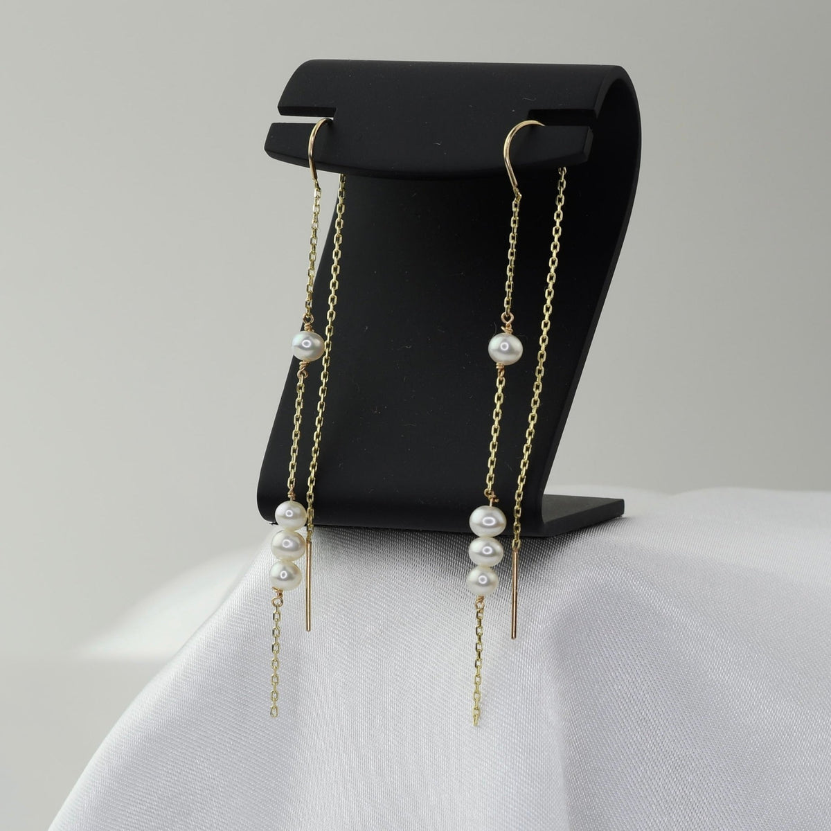 14K Gold Pearl Threader Earrings - Sash Jewelry