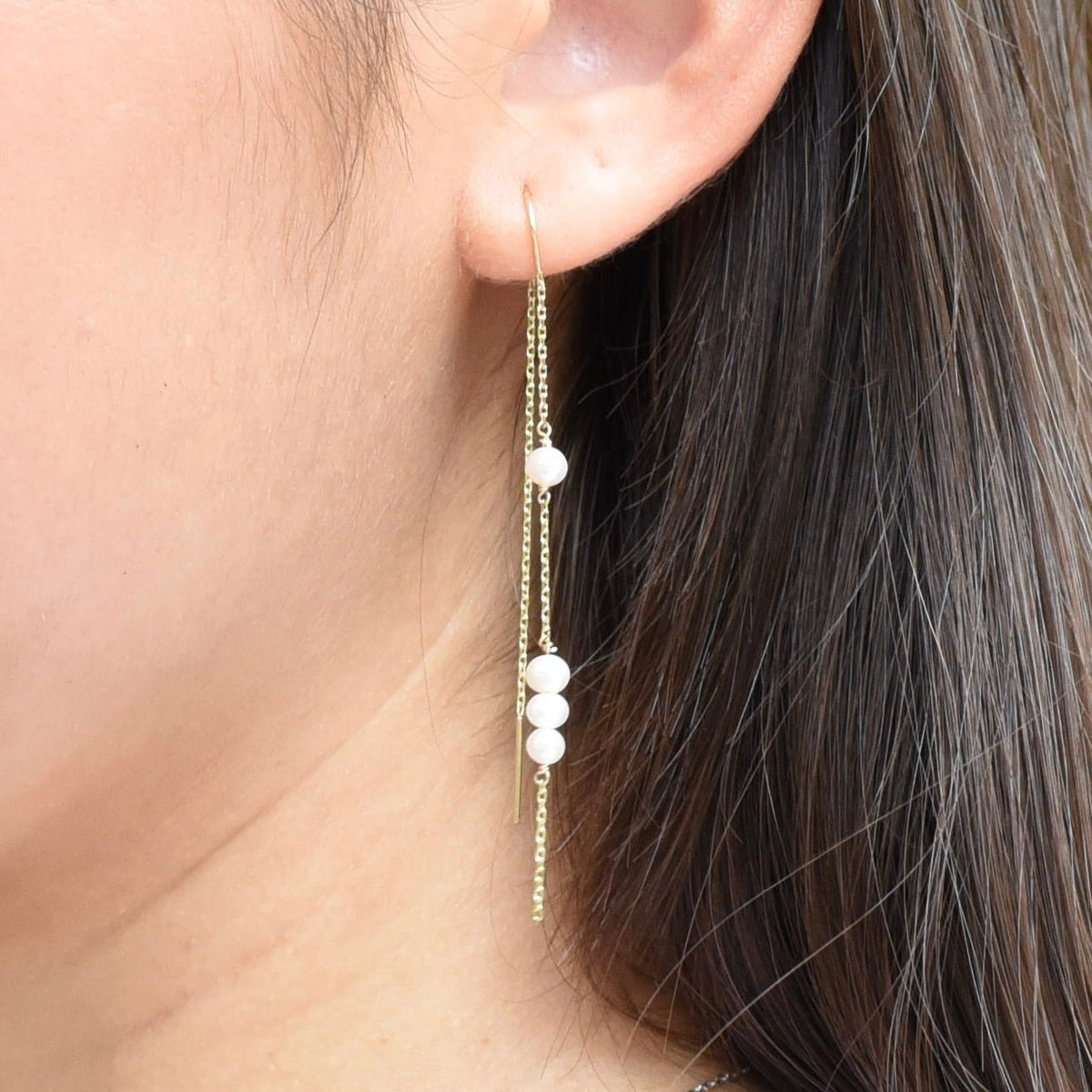 14K Gold Pearl Threader Earrings - Sash Jewelry