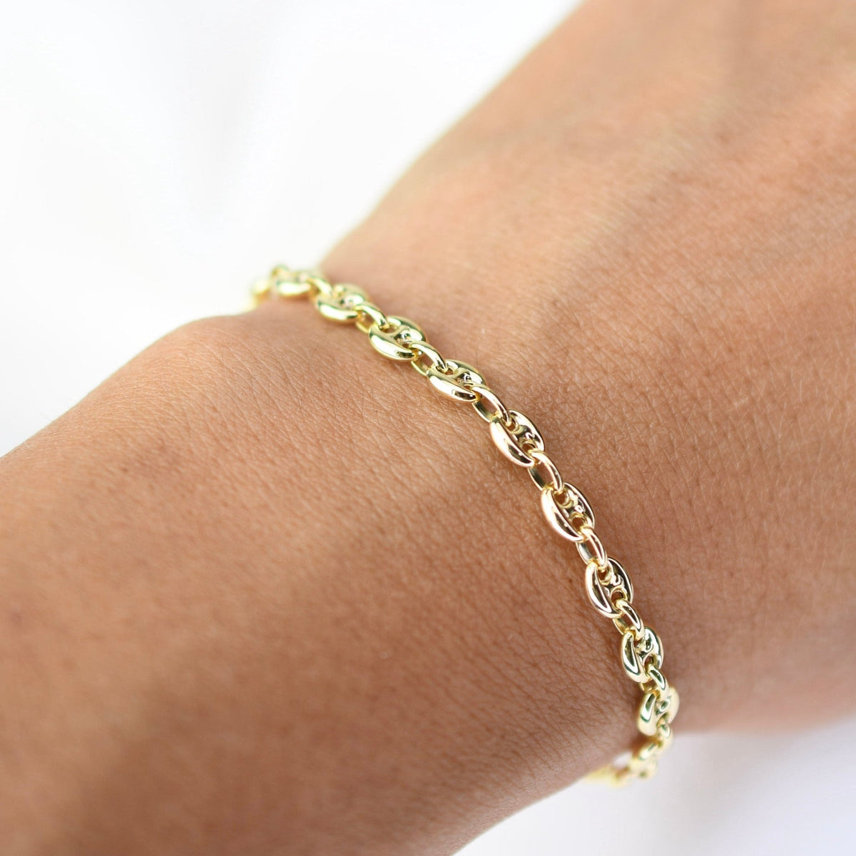14K Gold Puffed Anchor Chain Bracelet - Sash Jewelry