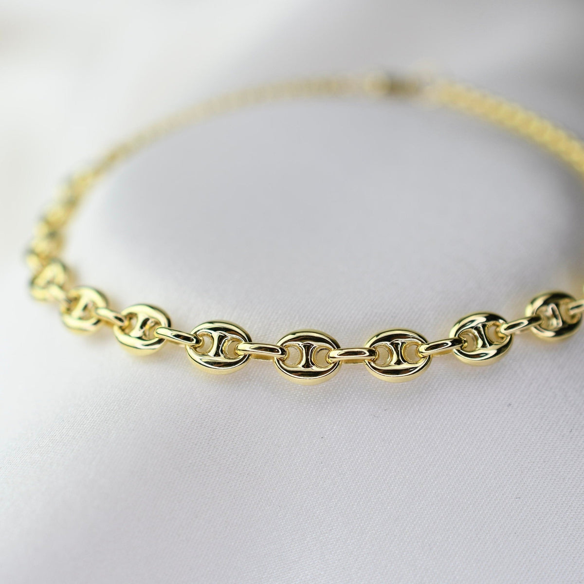 14K Gold Puffed Anchor Chain Bracelet - Sash Jewelry