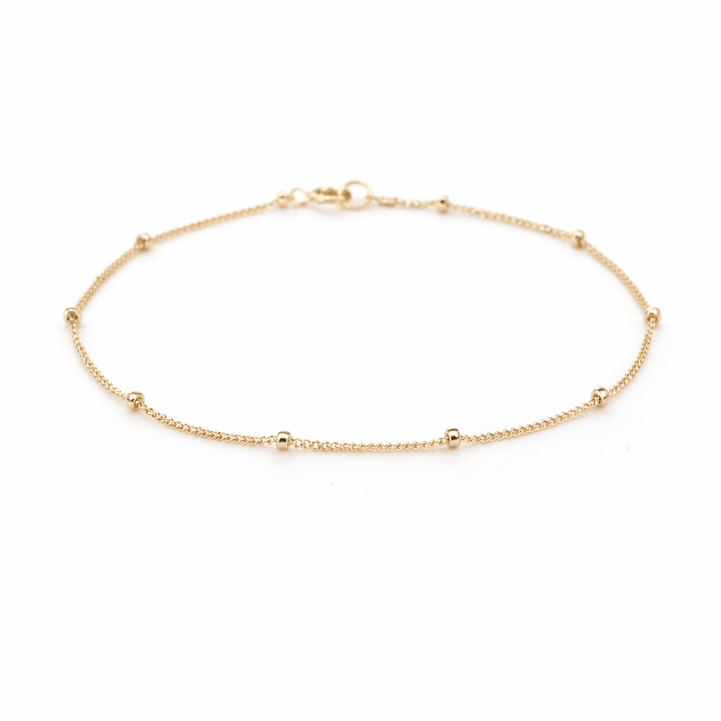 14K Gold Satellite Bracelet – 1mm Dainty Beaded Chain - Sash Jewelry