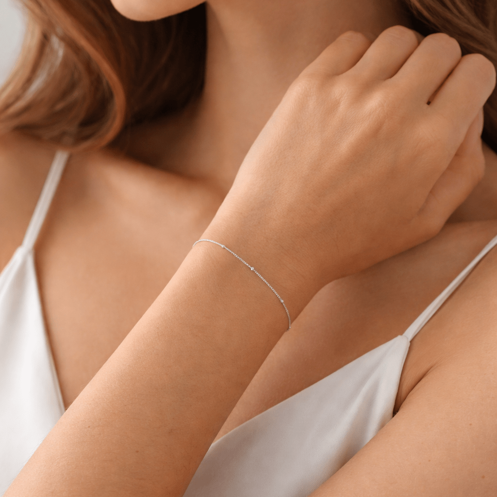 14K Gold Satellite Bracelet – 1mm Dainty Beaded Chain - Sash Jewelry