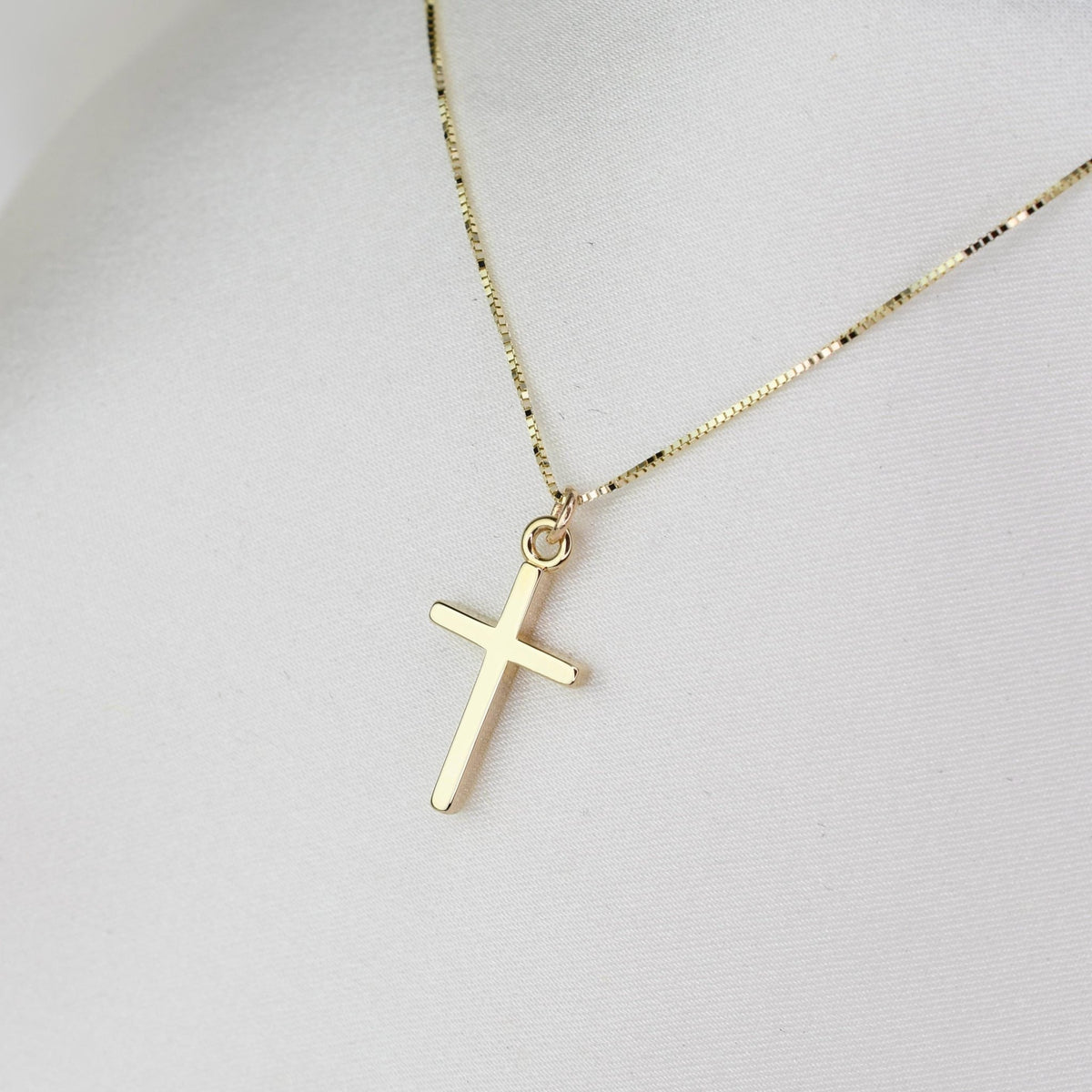 14K Gold Small Cross Necklace | Simple Box Chain Minimalist Jewelry - Sash Jewelry