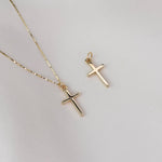 14K Gold Small Cross Necklace | Simple Box Chain Minimalist Jewelry - Sash Jewelry