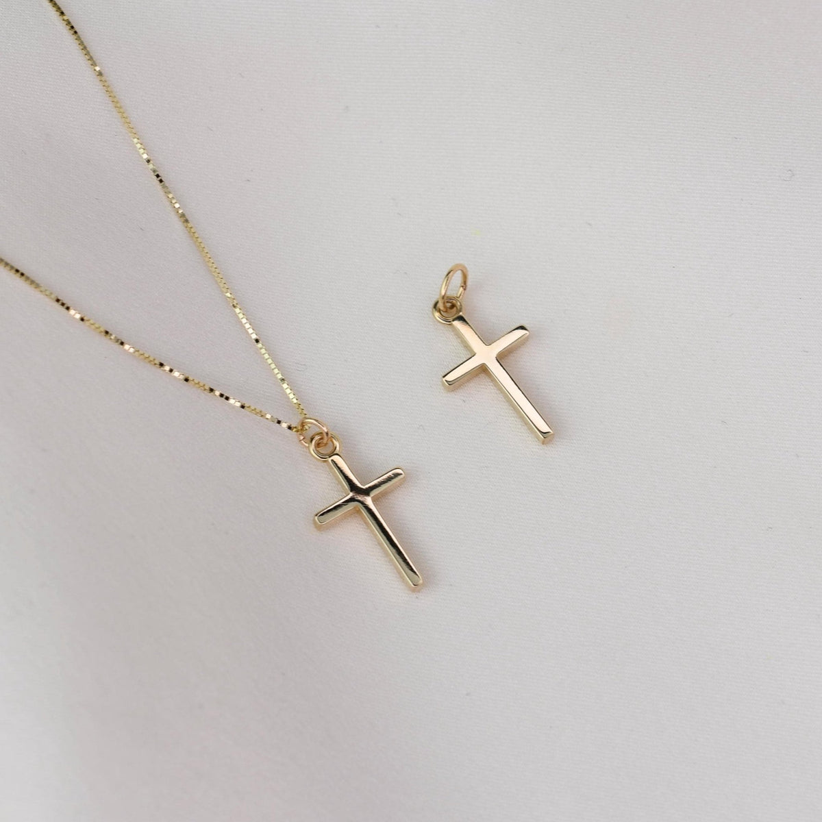 14K Gold Small Cross Necklace | Simple Box Chain Minimalist Jewelry - Sash Jewelry