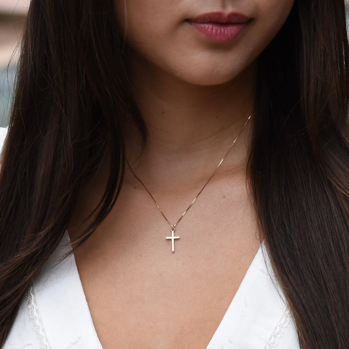 14K Gold Small Cross Necklace | Simple Box Chain Minimalist Jewelry - Sash Jewelry