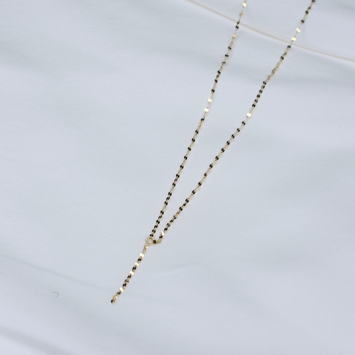 14K Gold Sparkle Y Necklace | Delicate Solid Gold Lariat Necklace - Sash Jewelry
