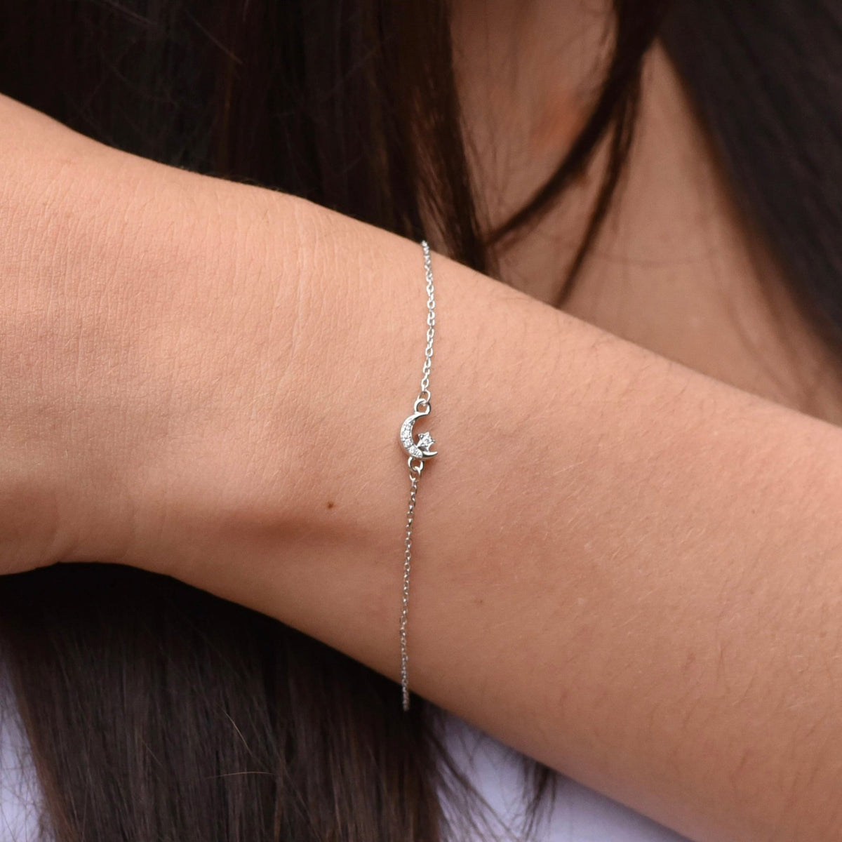 14K Gold Star and Moon Bracelet – Diamond Celestial Bracelet - Sash Jewelry