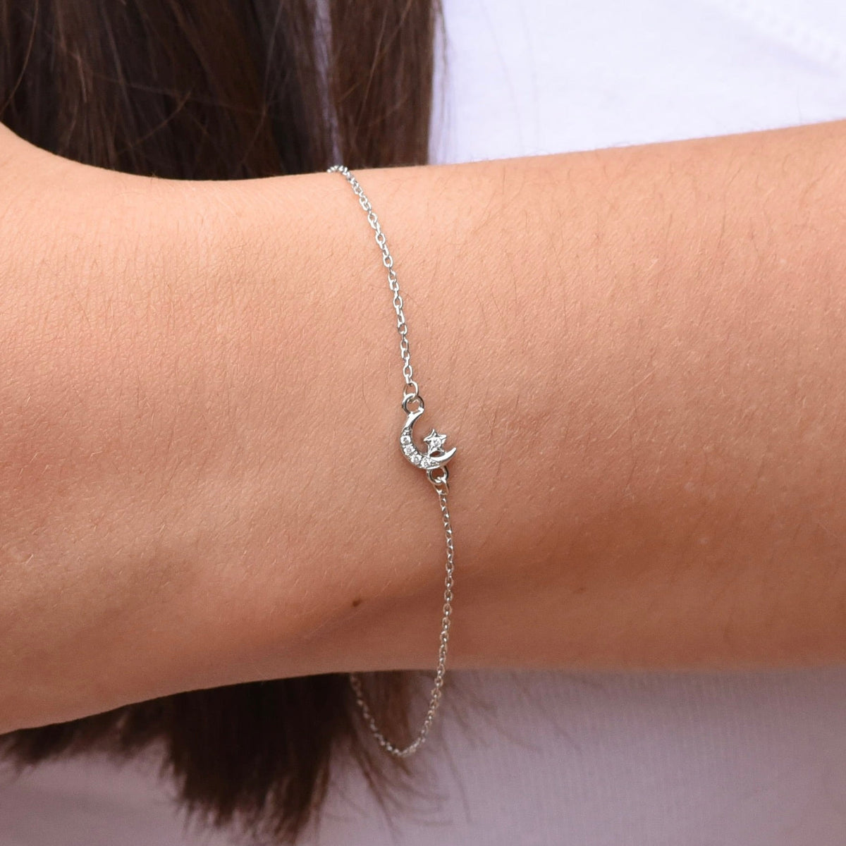 14K Gold Star and Moon Bracelet – Diamond Celestial Bracelet - Sash Jewelry