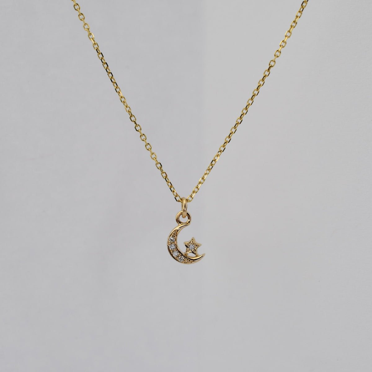 14K Gold Star & Moon Diamond Necklace - Sash Jewelry