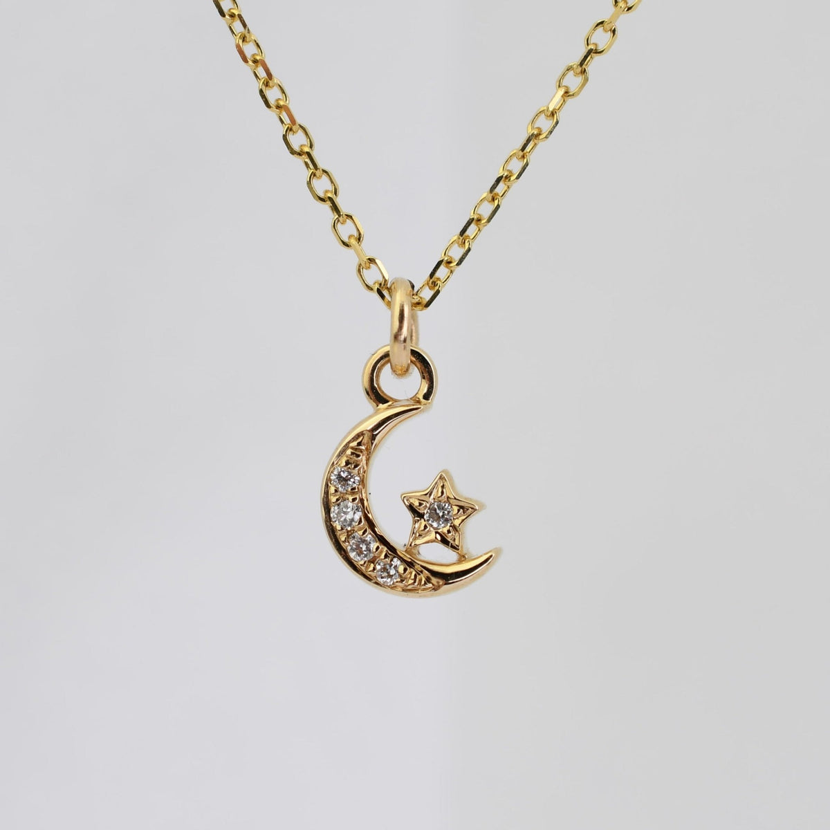 14K Gold Star & Moon Diamond Necklace - Sash Jewelry