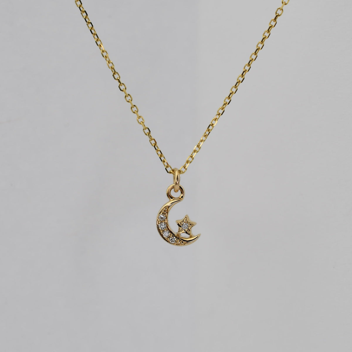 14K Gold Star & Moon Diamond Necklace - Sash Jewelry