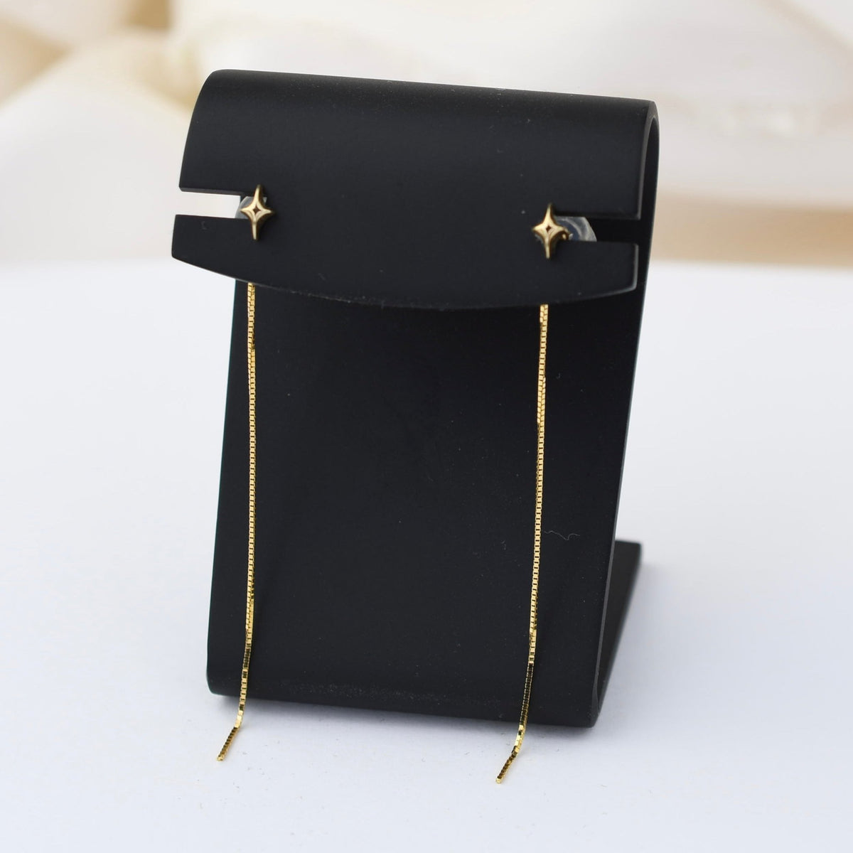 14K Gold Star Threader Earrings – Solid Gold Chain Drop Earrings - Sash Jewelry