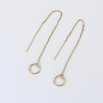 14K Gold Threader Earrings – Minimalist Circle Drop Earrings - Sash Jewelry
