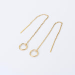 14K Gold Threader Earrings – Minimalist Circle Drop Earrings - Sash Jewelry