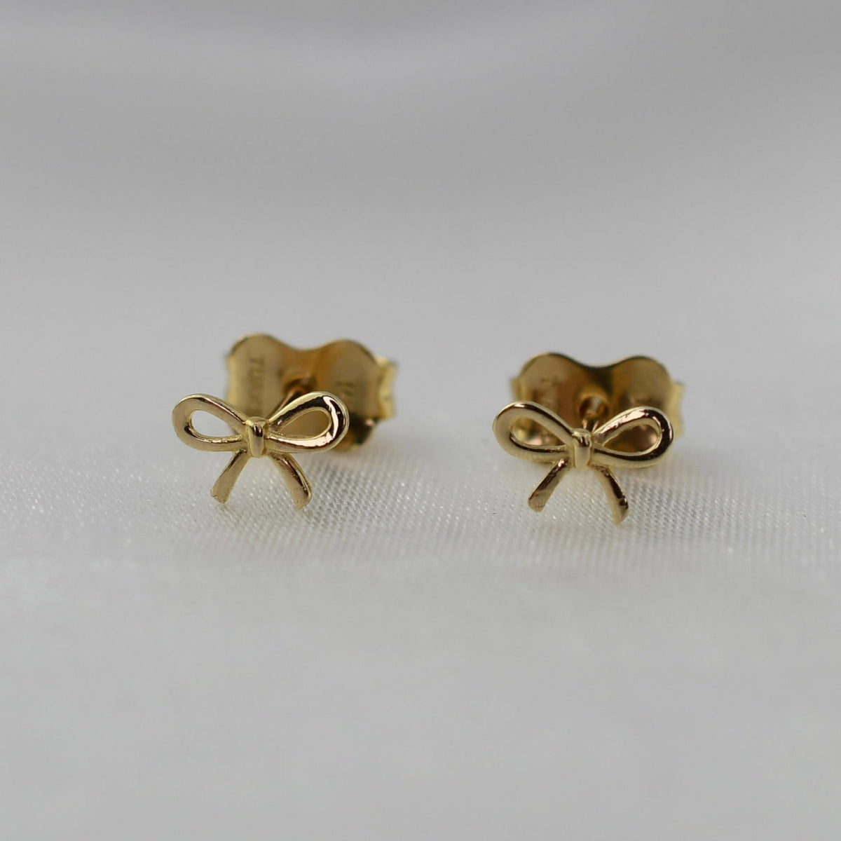 14K Gold Tiny Bow Earrings - Sash Jewelry
